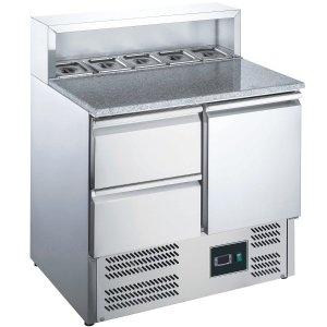 ZORRO Pizzatisch ZPS 900 2D | 1 Tür / 2 Schubladen | Edelstahlaufsatz | 900x700mm