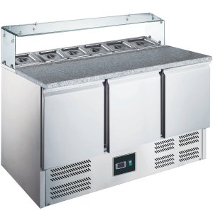 ZORRO Pizzatisch ZPS 903 G | 3 Türen | Glasaufsatz | 1365x700mm
